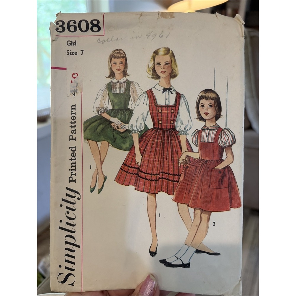 vintage 1960 Simplicity Girls Dress Sewing Pattern #3608 Size 7 Cut Complete